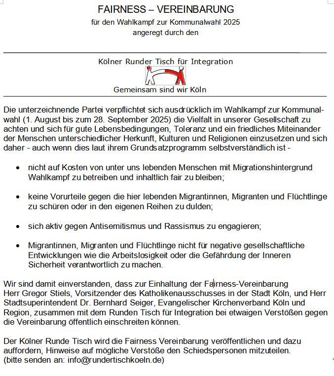 Der Text des Fairness Abkommens zur Kommunalwahl 2025.